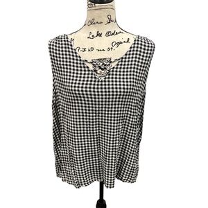 a.n.a. A New Approach Womens Xl Sleeveless Rayon Top Black White Check